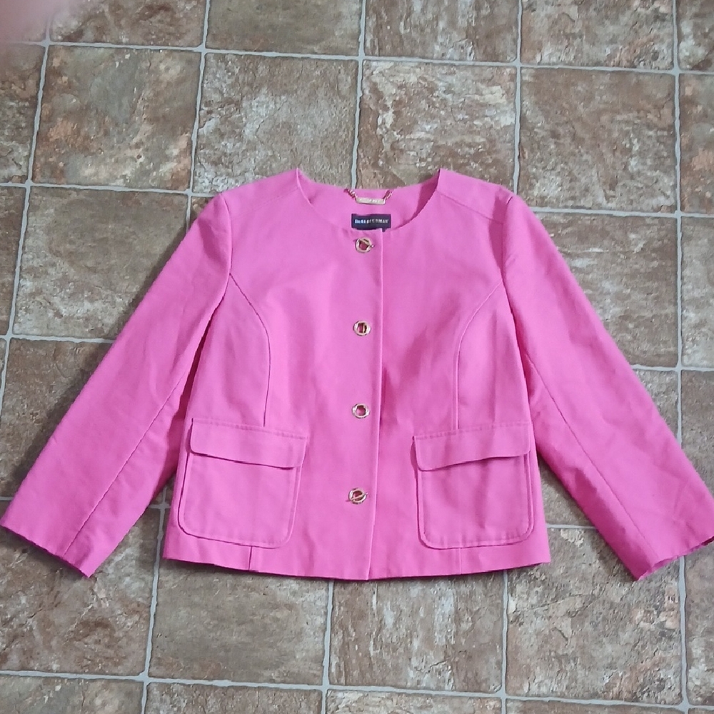 Dana Buchman Fushia Pink Blazer Jacket  Size 12 Zebra LPrint Lining